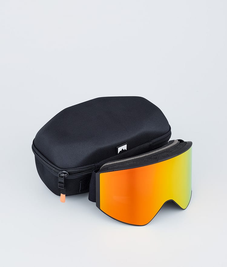 Masque de ski noir avec miroir rouge rubis noir