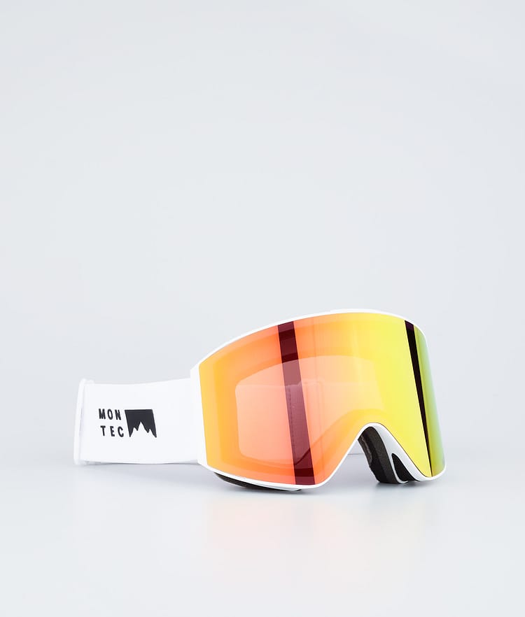 Masque de ski blanc avec miroir rouge rubis blanc
