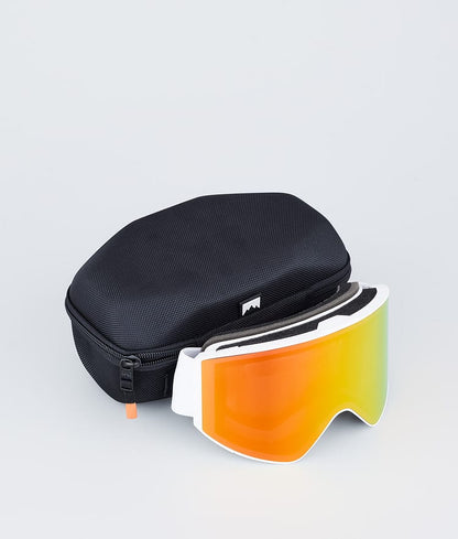 Masque de ski blanc avec miroir rouge rubis blanc