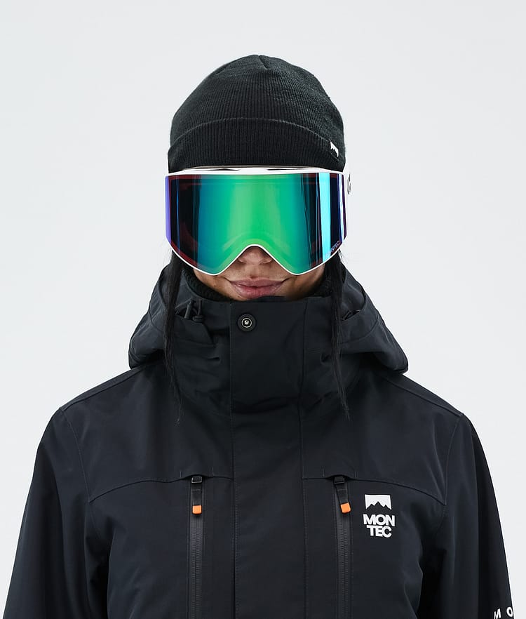 Masque de ski blanc avec miroir vert tourmaline